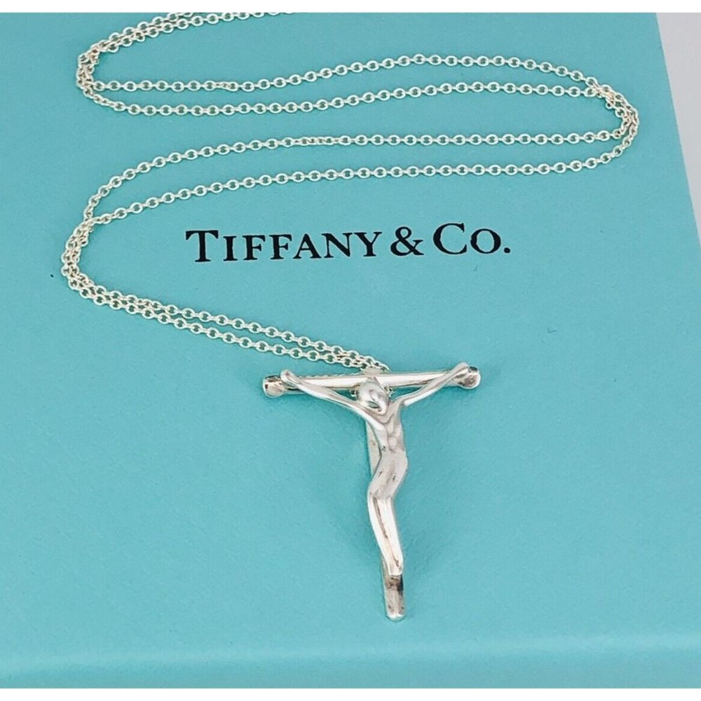18" Tiffany & Co 27mm Sterling Silver Crucifix Elsa Peretti Cross Necklace